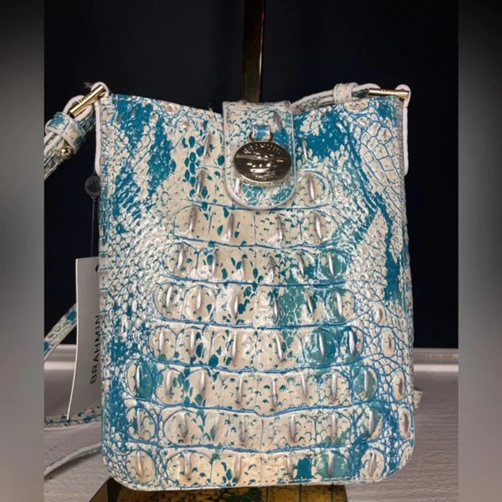 Brahmin Marley Crossbody Blue Croc Embossed Italian Leather Mini Bag NWT